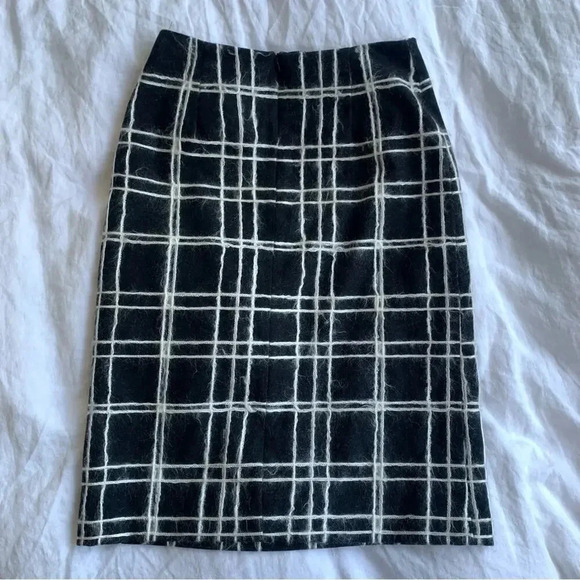 Vintage Anna Sui Fall 1999 90s Striped Plaid Wool Fuzzy Brushed Pencil Skirt - Picture 6 of 9